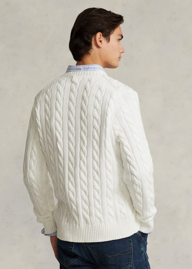 Ralph Lauren miehet kaapelineulottu puuvillapusero 0Z24ZR8413 valkoinen