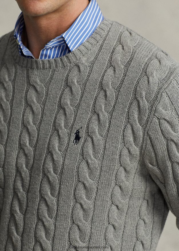 Ralph Lauren miehet kaapelineulottu puuvillapusero 0Z24ZR8414 kellanharmaa kanerva