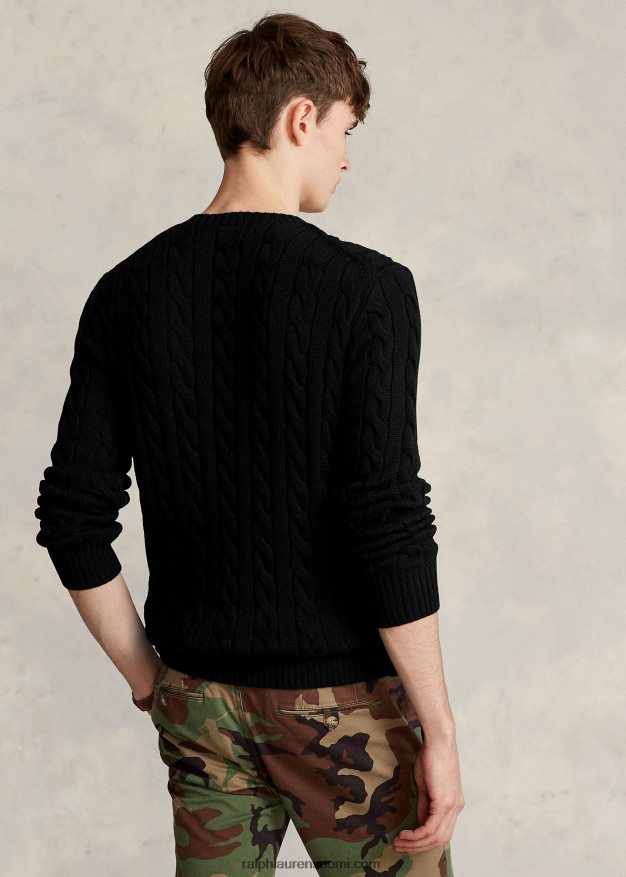 Ralph Lauren miehet kaapelineulottu puuvillapusero 0Z24ZR8415 musta