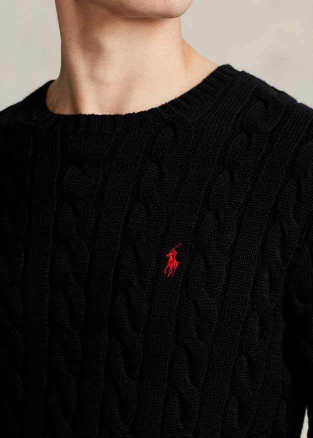 Ralph Lauren miehet kaapelineulottu puuvillapusero 0Z24ZR8415 musta