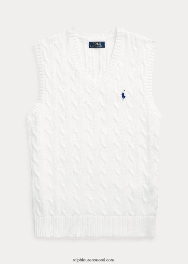 Ralph Lauren miehet kaapelineulottu puuvillapusero liivi 0Z24ZR507 valkoinen