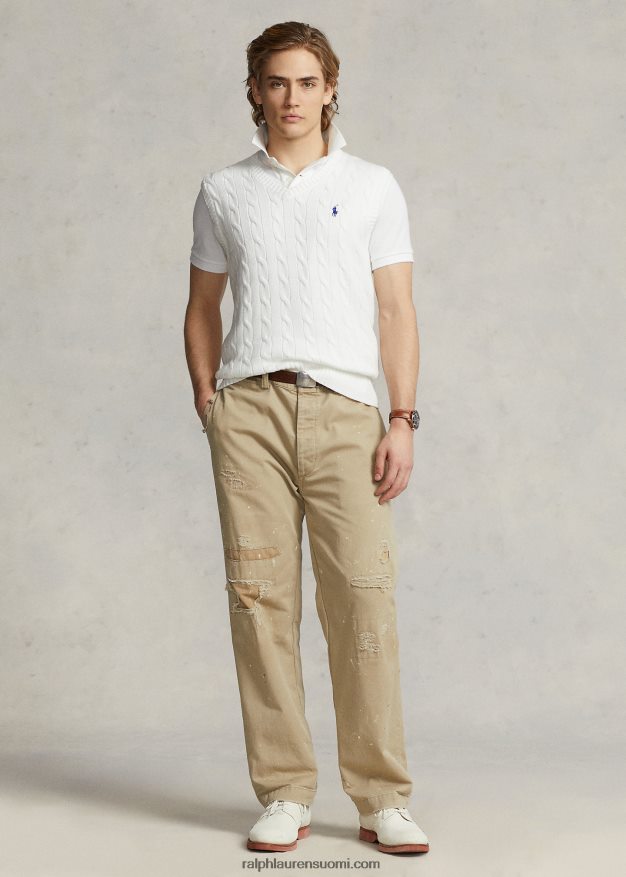 Ralph Lauren miehet kaapelineulottu puuvillapusero liivi 0Z24ZR507 valkoinen