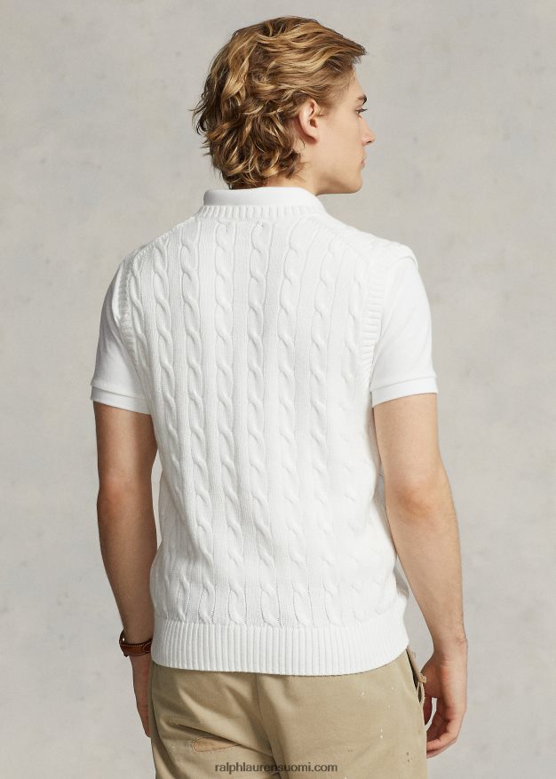 Ralph Lauren miehet kaapelineulottu puuvillapusero liivi 0Z24ZR507 valkoinen