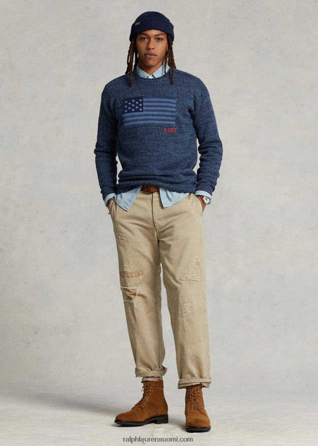 Ralph Lauren miehet lippupuuvillainen rullakaula-neule 0Z24ZR1085 sininen merri