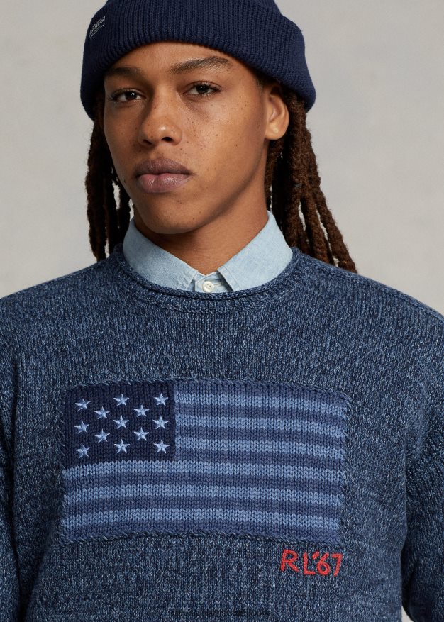 Ralph Lauren miehet lippupuuvillainen rullakaula-neule 0Z24ZR1085 sininen merri