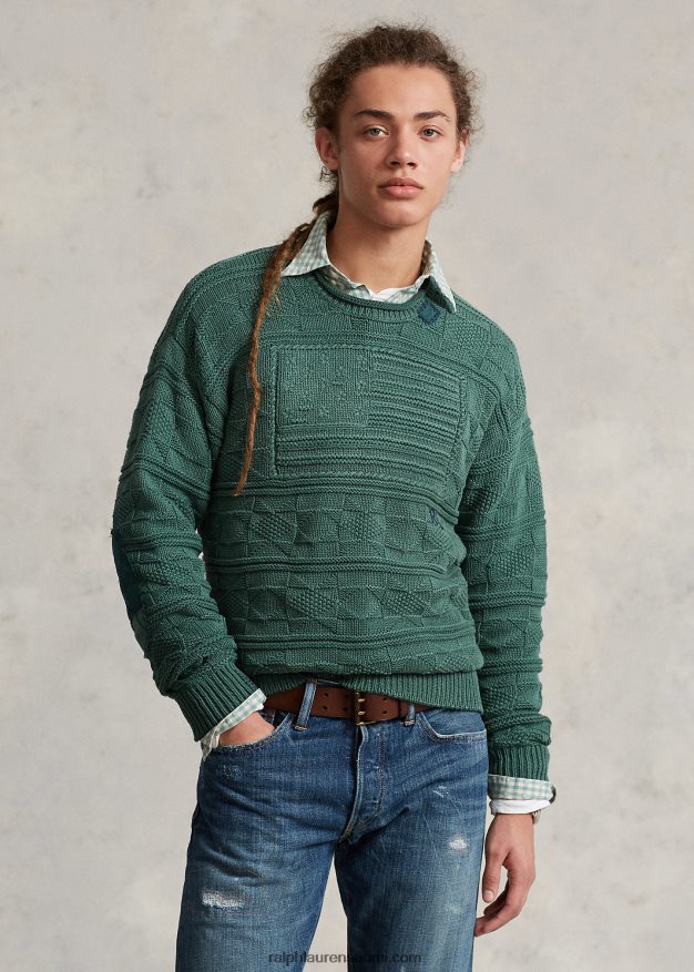 Ralph Lauren miehet lippupuuvillainen rullakaula-neule 0Z24ZR129 uusi metsä kanerva