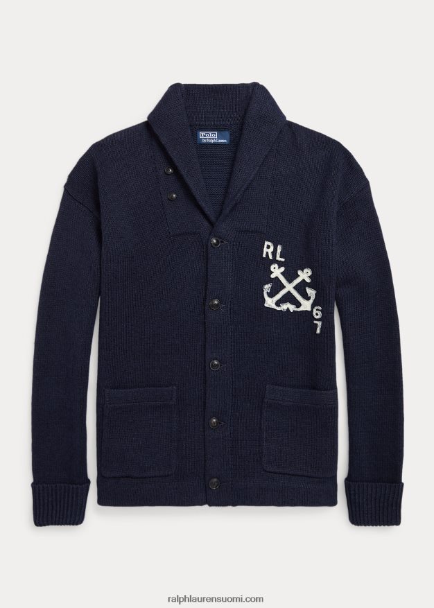 Ralph Lauren miehet merihenkinen puuvilla-pellavahuivi neuletakki 0Z24ZR1255 laivasto