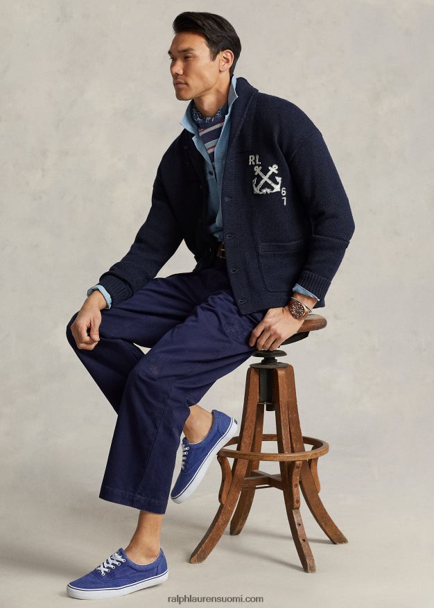 Ralph Lauren miehet merihenkinen puuvilla-pellavahuivi neuletakki 0Z24ZR1255 laivasto