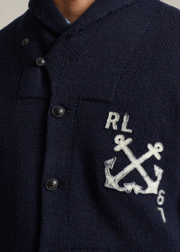 Ralph Lauren miehet merihenkinen puuvilla-pellavahuivi neuletakki 0Z24ZR1255 laivasto