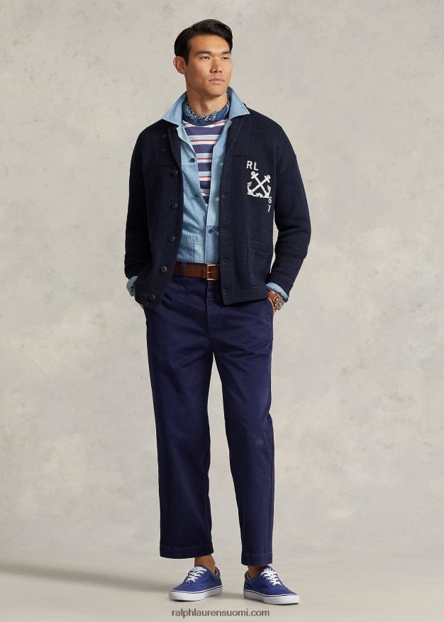 Ralph Lauren miehet merihenkinen puuvilla-pellavahuivi neuletakki 0Z24ZR1255 laivasto