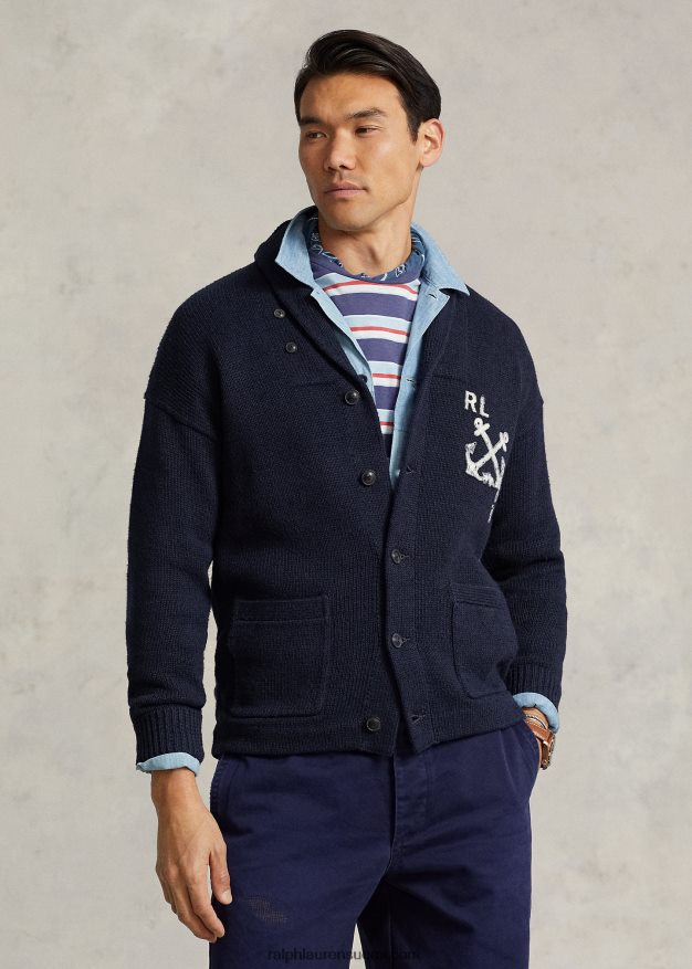 Ralph Lauren miehet merihenkinen puuvilla-pellavahuivi neuletakki 0Z24ZR1255 laivasto