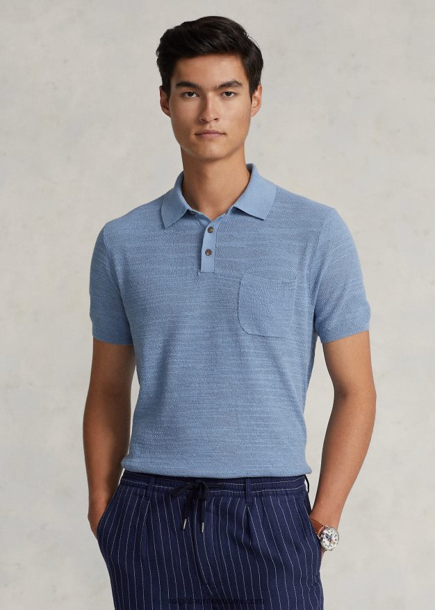 Ralph Lauren miehet puuvilla-pellava poolokaulus pusero 0Z24ZR405 kanava sininen