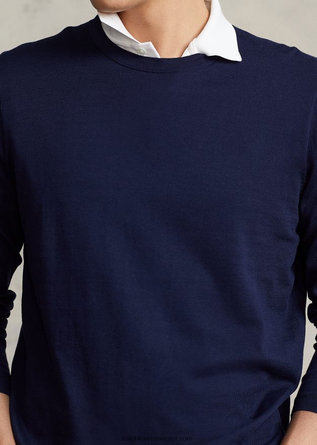 Ralph Lauren miehet puuvillainen crewneck neule 0Z24ZR1066 kirkas laivasto
