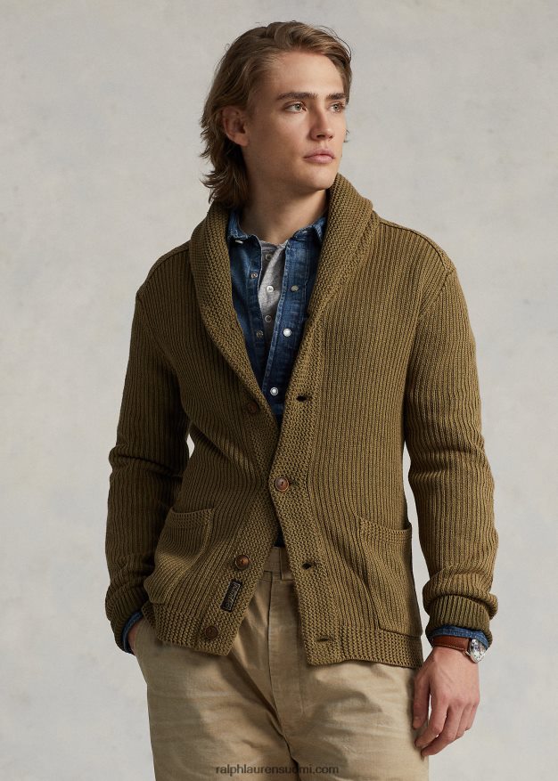 Ralph Lauren miehet puuvillainen huivikaulusneuletakki 0Z24ZR8528 sandsurf pesu