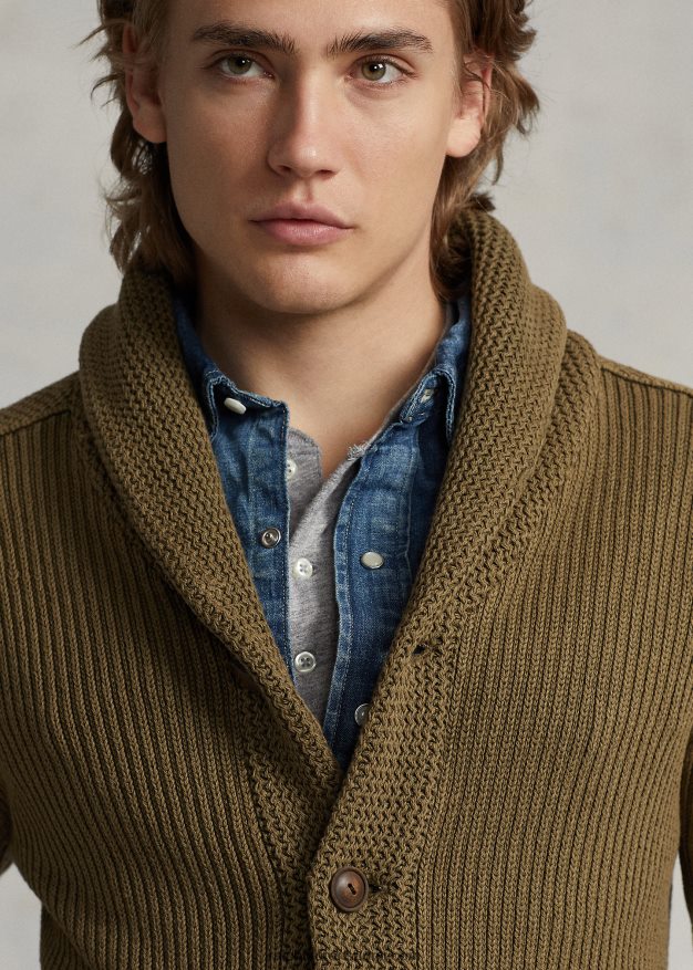 Ralph Lauren miehet puuvillainen huivikaulusneuletakki 0Z24ZR8528 sandsurf pesu