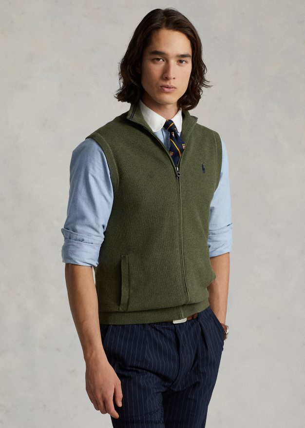 Ralph Lauren miehet puuvillainen täysvetoketjullinen villapaita 0Z24ZR781 klassinen oliivi kanerva