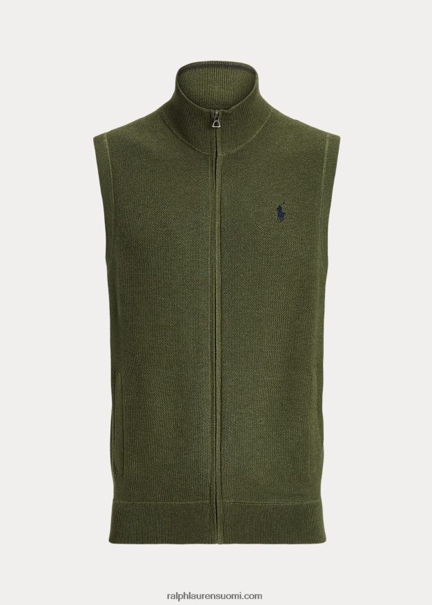 Ralph Lauren miehet puuvillainen täysvetoketjullinen villapaita 0Z24ZR781 klassinen oliivi kanerva