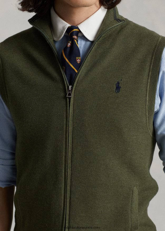 Ralph Lauren miehet puuvillainen täysvetoketjullinen villapaita 0Z24ZR781 klassinen oliivi kanerva