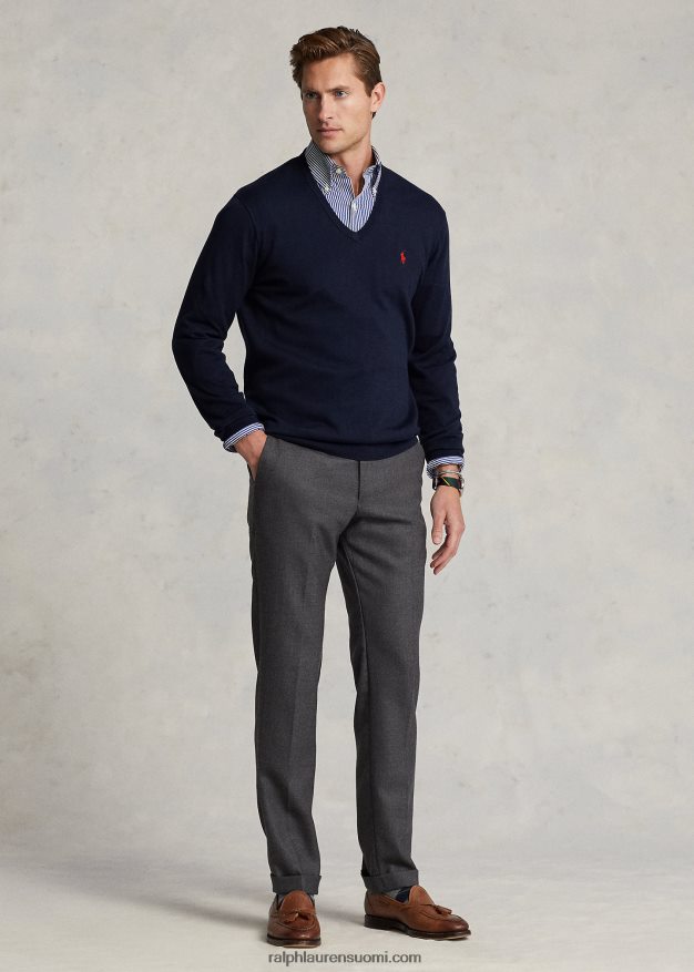 Ralph Lauren miehet puuvillainen v-kaula-aukkoinen pusero 0Z24ZR8566 metsästäjä laivasto