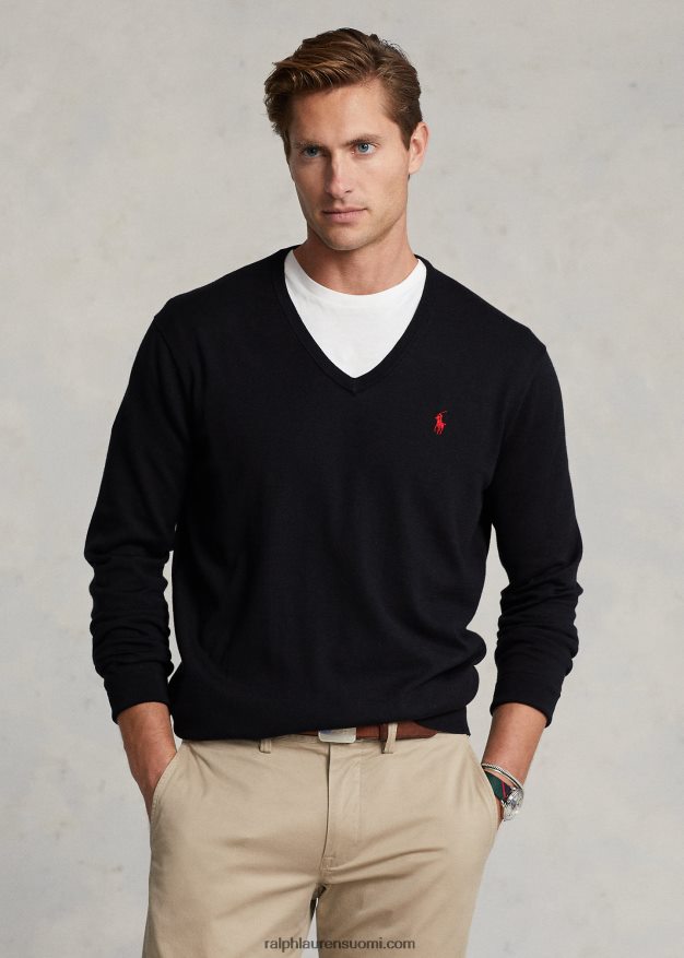 Ralph Lauren miehet puuvillainen v-kaula-aukkoinen pusero 0Z24ZR8567 musta