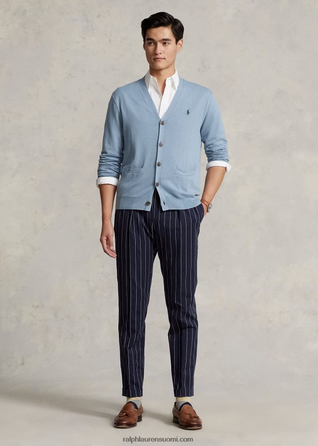 Ralph Lauren miehet puuvillainen v-pääntie neuletakki 0Z24ZR395 kanava sininen