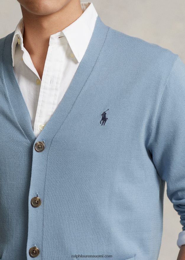 Ralph Lauren miehet puuvillainen v-pääntie neuletakki 0Z24ZR395 kanava sininen