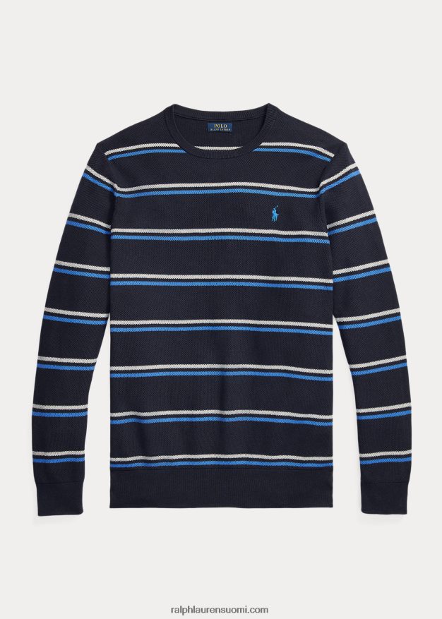 Ralph Lauren miehet raidallinen verkkoneulottu puuvillapusero 0Z24ZR1330 laivaston yhdistelmä