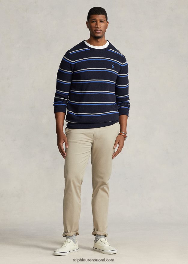 Ralph Lauren miehet raidallinen verkkoneulottu puuvillapusero 0Z24ZR1330 laivaston yhdistelmä