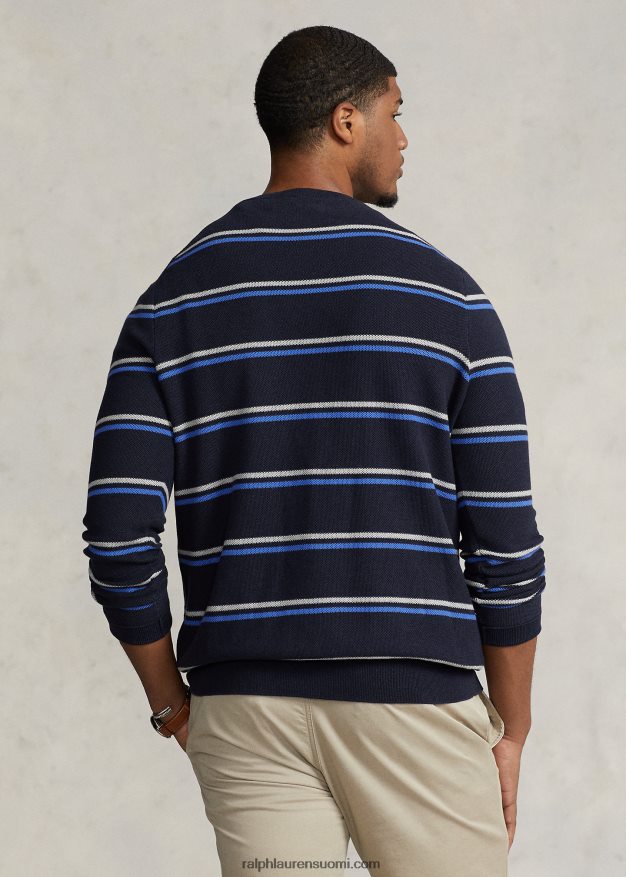 Ralph Lauren miehet raidallinen verkkoneulottu puuvillapusero 0Z24ZR1330 laivaston yhdistelmä