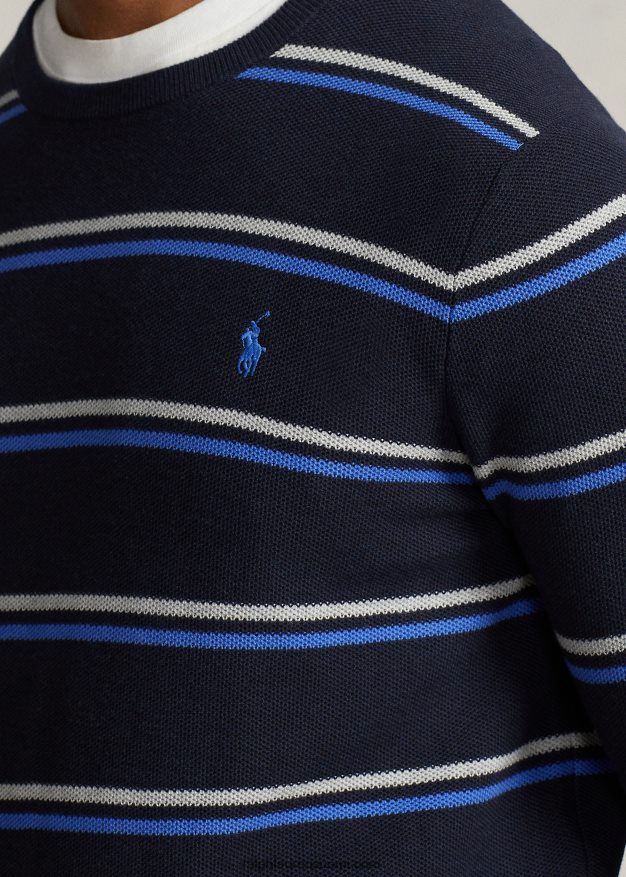 Ralph Lauren miehet raidallinen verkkoneulottu puuvillapusero 0Z24ZR1330 laivaston yhdistelmä