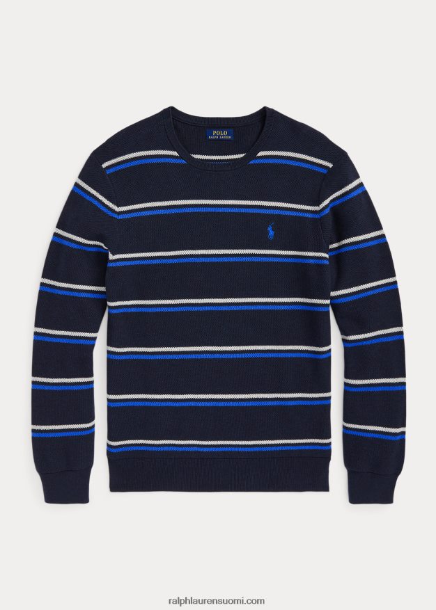 Ralph Lauren miehet raidallinen verkkoneulottu puuvillapusero 0Z24ZR548 laivaston yhdistelmä