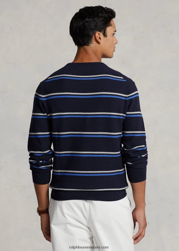 Ralph Lauren miehet raidallinen verkkoneulottu puuvillapusero 0Z24ZR548 laivaston yhdistelmä