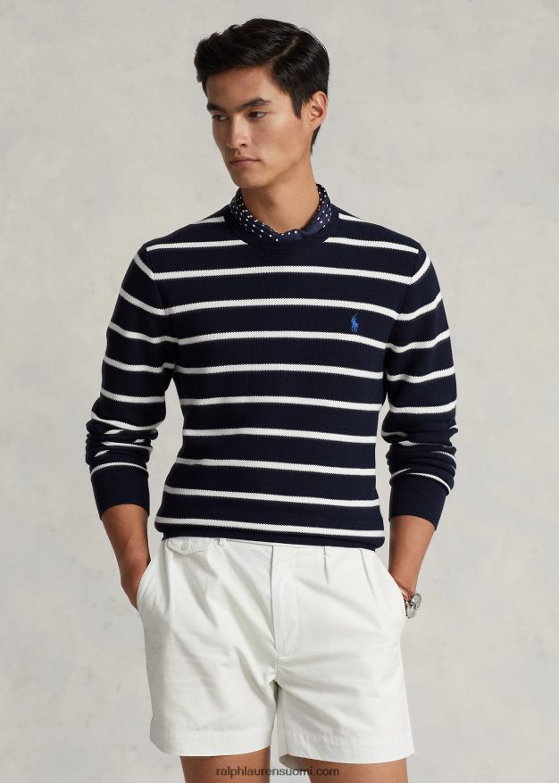 Ralph Lauren miehet raidallinen verkkoneulottu puuvillapusero 0Z24ZR755 hunter laivaston yhdistelmä