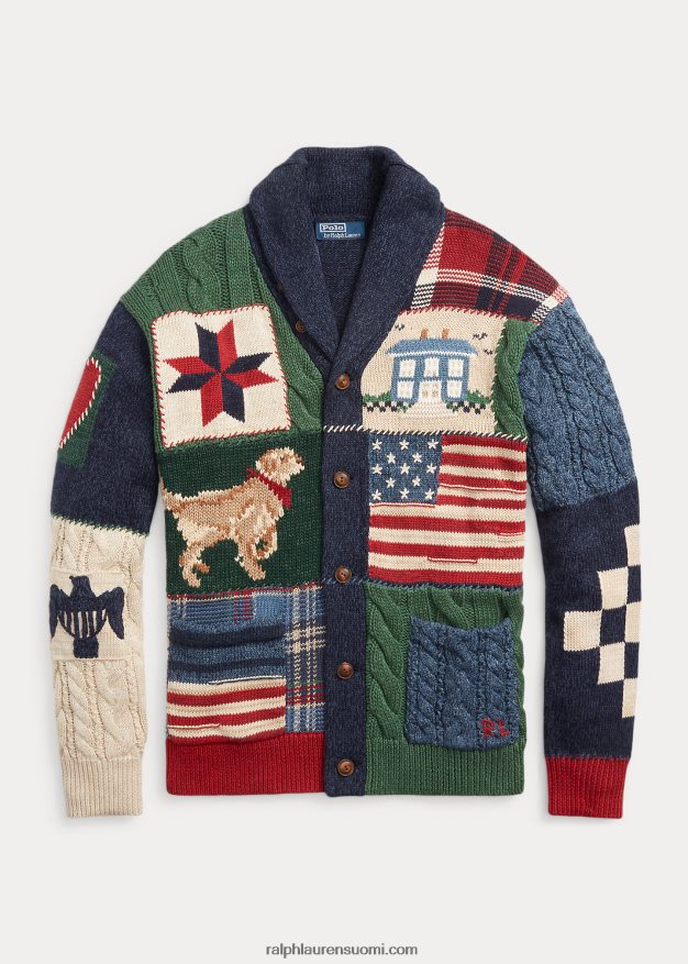 Ralph Lauren miehet tilkkupuuvillasekoitettu huivineuletakki 0Z24ZR1079 rusketus moni