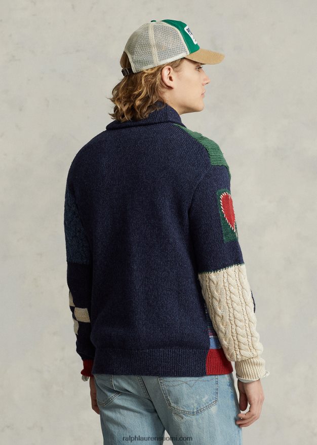 Ralph Lauren miehet tilkkupuuvillasekoitettu huivineuletakki 0Z24ZR1079 rusketus moni