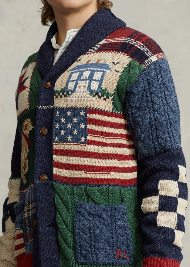 Ralph Lauren miehet tilkkupuuvillasekoitettu huivineuletakki 0Z24ZR1079 rusketus moni