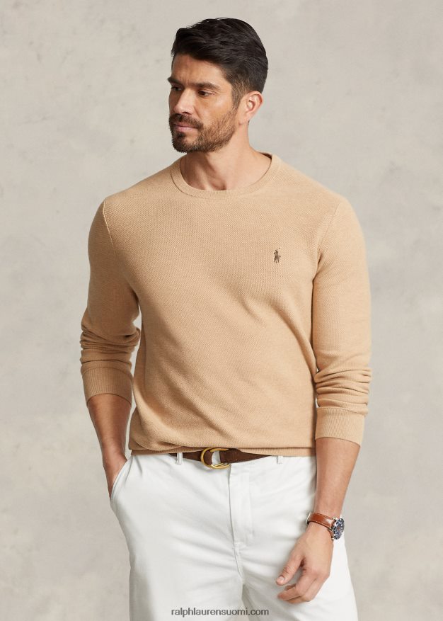 Ralph Lauren miehet verkkoneulosta puuvillapusero 0Z24ZR1895 kamelin melange