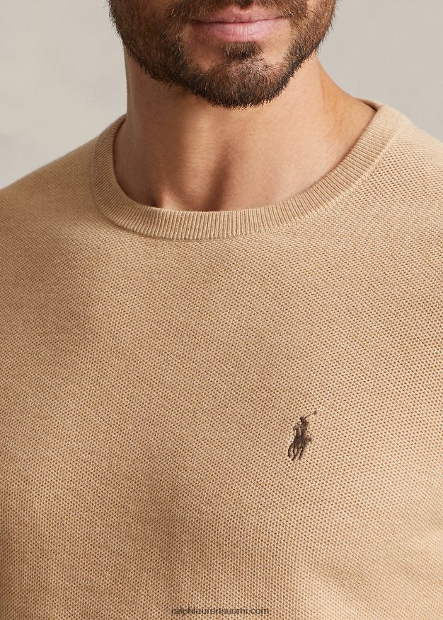 Ralph Lauren miehet verkkoneulosta puuvillapusero 0Z24ZR1895 kamelin melange