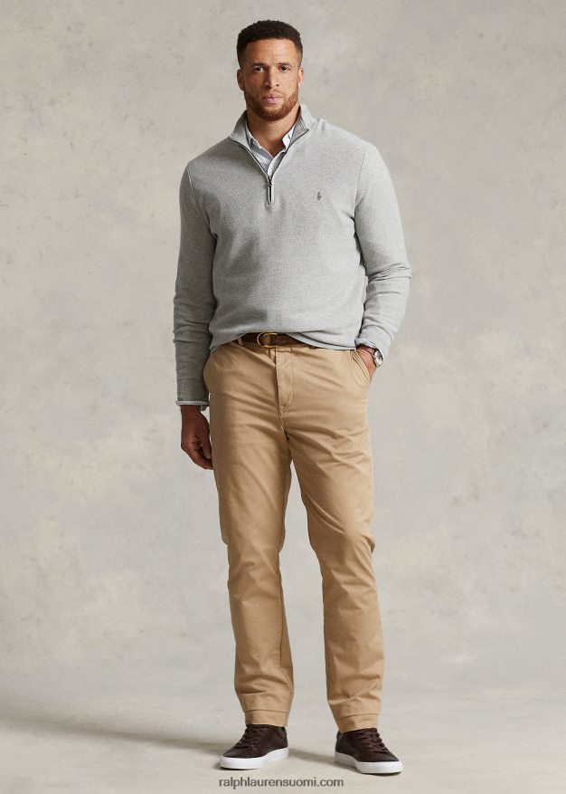 Ralph Lauren miehet verkkoneulottu puuvillainen neljännesvetoketjupusero 0Z24ZR1915 ja kanervan päällä