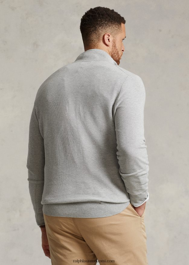 Ralph Lauren miehet verkkoneulottu puuvillainen neljännesvetoketjupusero 0Z24ZR1915 ja kanervan päällä