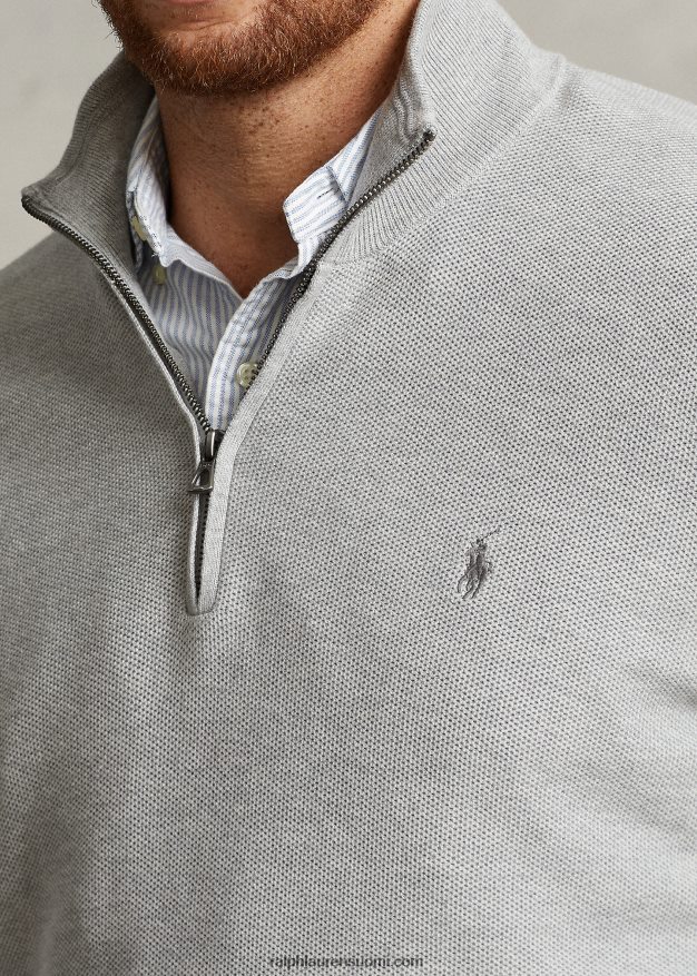 Ralph Lauren miehet verkkoneulottu puuvillainen neljännesvetoketjupusero 0Z24ZR1915 ja kanervan päällä