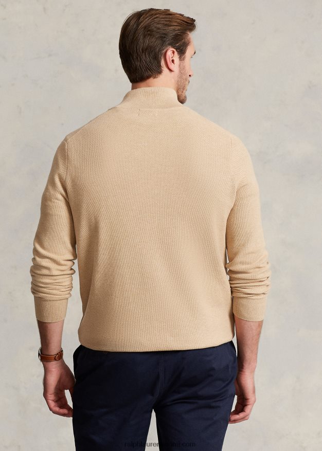 Ralph Lauren miehet verkkoneulottu puuvillainen neljännesvetoketjupusero 0Z24ZR1916 kamelin melange