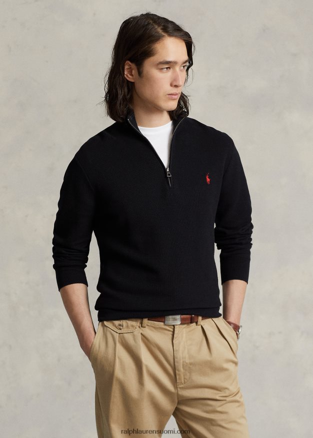 Ralph Lauren miehet verkkoneulottu puuvillainen neljännesvetoketjupusero 0Z24ZR508 musta