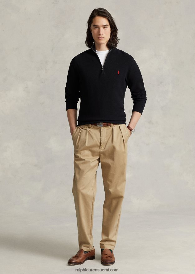 Ralph Lauren miehet verkkoneulottu puuvillainen neljännesvetoketjupusero 0Z24ZR508 musta