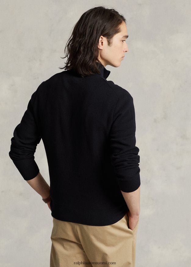 Ralph Lauren miehet verkkoneulottu puuvillainen neljännesvetoketjupusero 0Z24ZR508 musta