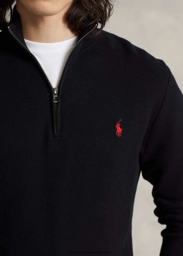 Ralph Lauren miehet verkkoneulottu puuvillainen neljännesvetoketjupusero 0Z24ZR508 musta