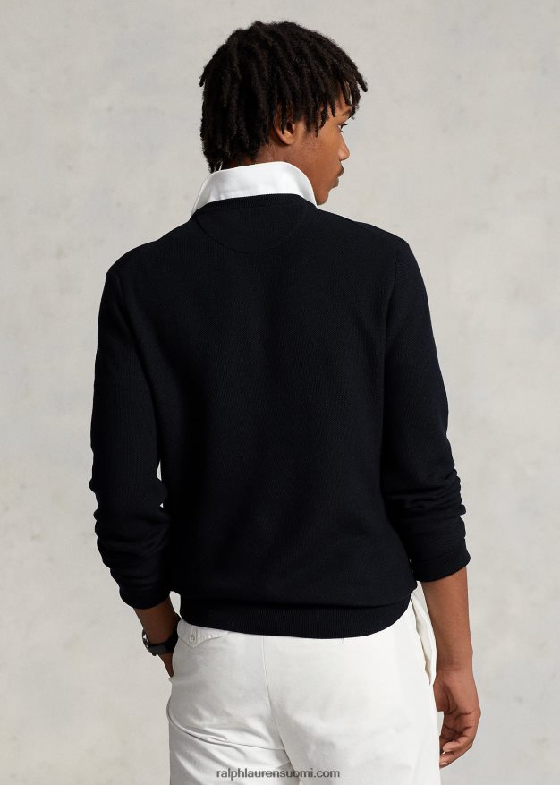 Ralph Lauren miehet verkkoneulottu puuvillainen pyöreäkaula-neulepusero 0Z24ZR671 musta
