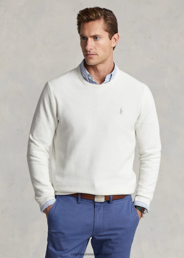 Ralph Lauren miehet verkkoneulottu puuvillainen pyöreäkaula-neulepusero 0Z24ZR672 kannenpesuaine valkoinen