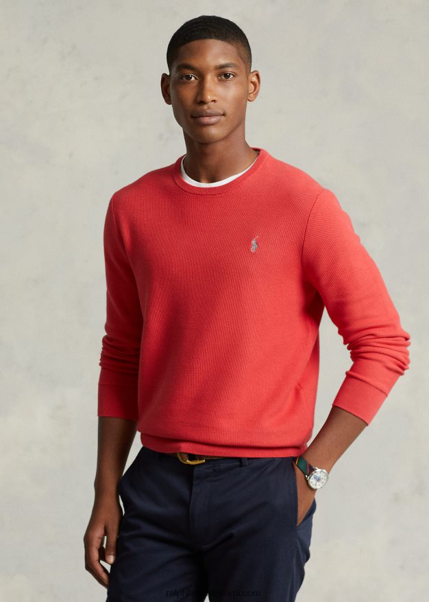 Ralph Lauren miehet verkkoneulottu puuvillainen pyöreäkaula-neulepusero 0Z24ZR674 tyyrpuurin punainen