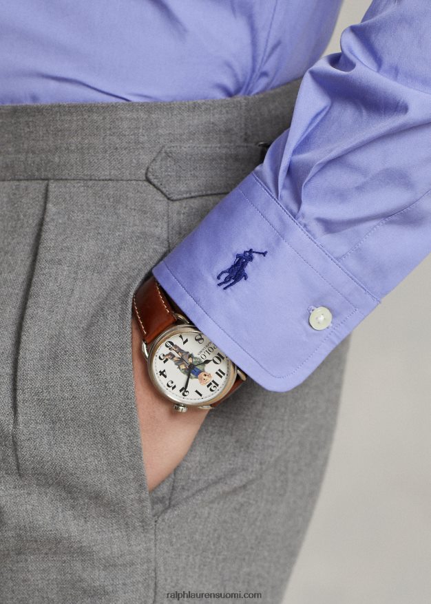 Ralph Lauren miehet custom fit popliinipaita 0Z24ZR8476 copen sininen